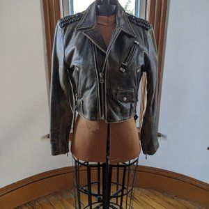 Women's Chevignon Brown Leather Motorcycle Jacket, - Size M